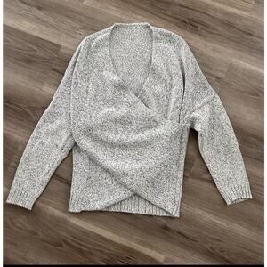 Wrap Front Drop Shoulder Knit Sweater Speckle Gray Women Fits Small